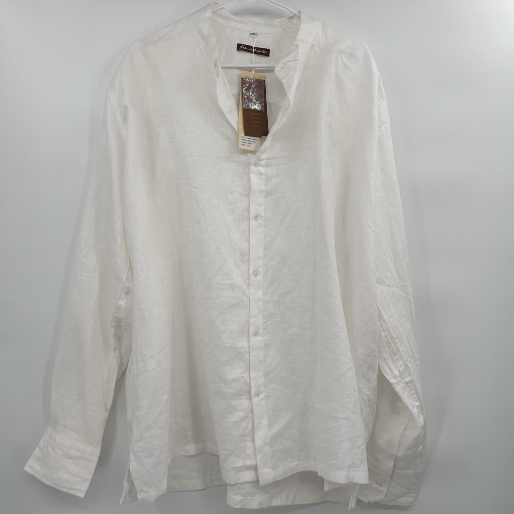 Mens‎ 100% Linen Button Down Long Sleeve Shirt Size XXL White Beachy Wedding - Picture 6 of 14
